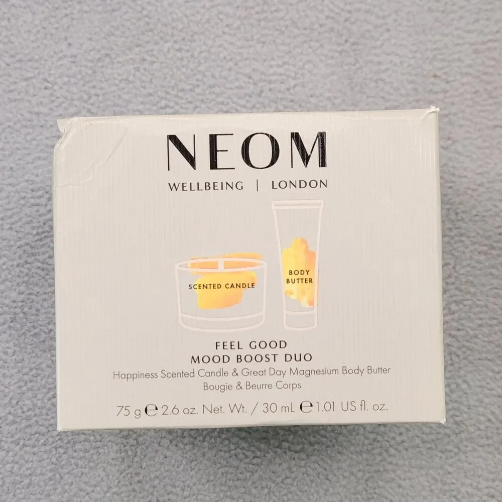 Neom Happiness Scented Candle 2.6oz & Great‎ Day Magnesium Body Butter 1oz Pack
